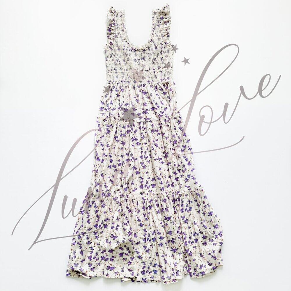 LOVESHACKFANCY Chessie Midi Floral Dress In Dusty Lavender NWT - Picture 4 of 12